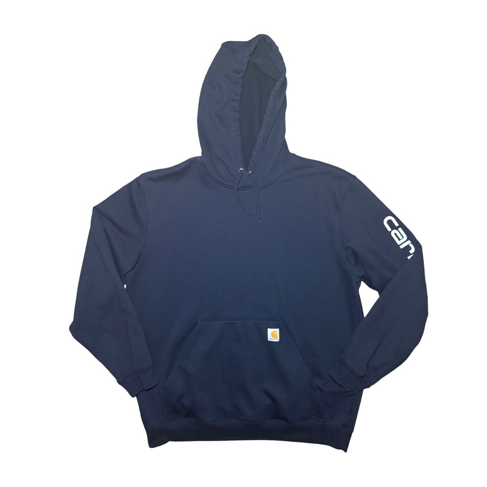 Carhartt Loose Fit Hoodie Mens XL Navy Blue Logo Sleeve